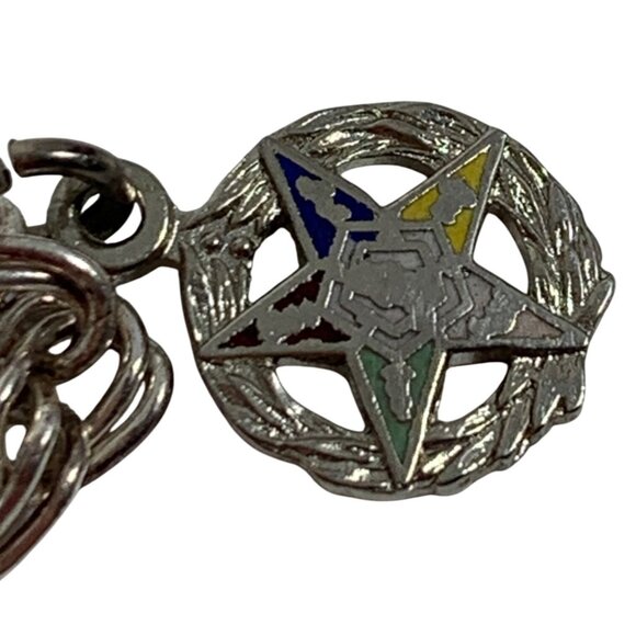 925 S/S Italy Double Chain Link Bracelet Masonic Charm Order of Eastern Star VTG - Picture 3 of 8